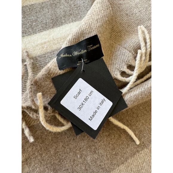 nwt Italian 100% Wool Plaid Scarf | Neutral Taupe Beige - Picture 5 of 5